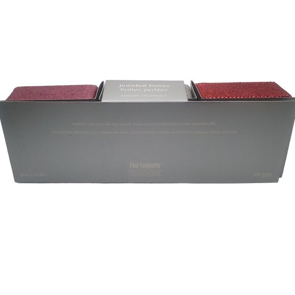 Set Of 3 Pier 1 Imports Jeweled Beaded Holiday Gift Ring Boxes Red Silver Pink - Picture 8 of 13